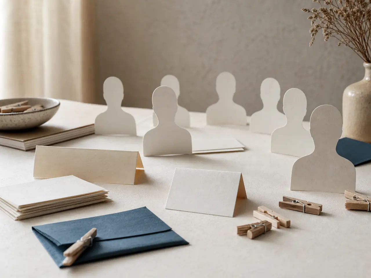 Representación editorial de siluetas y notas de papel para una dinámica de confianza